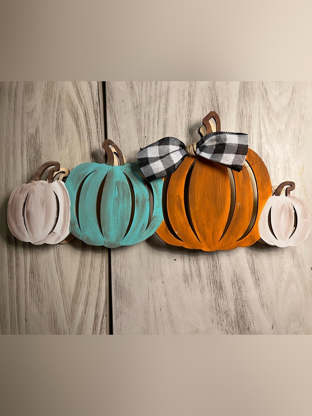 Handmade Lighted Wooden Pumpkin Decor Turquoise Buffalo Plaid Fall Harvest